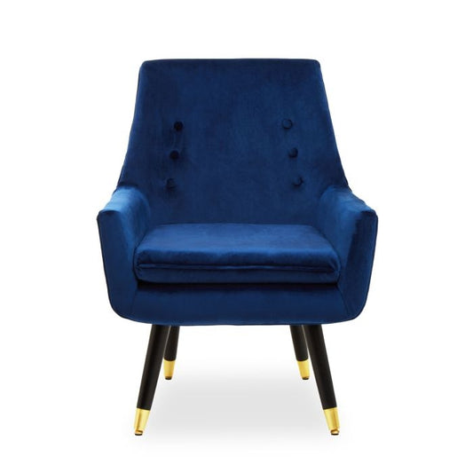 Sara Velvet Armchair In Midnight Blue With Black Wooden Legs