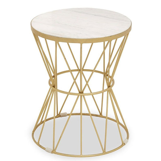 Rabia Round White Marble Side Table With Gold Metal Base