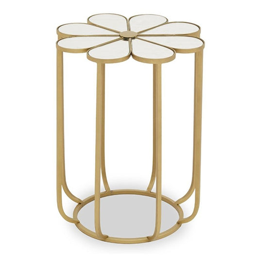 Rabia White Mirrored Top Side Table With Gold Metal Base