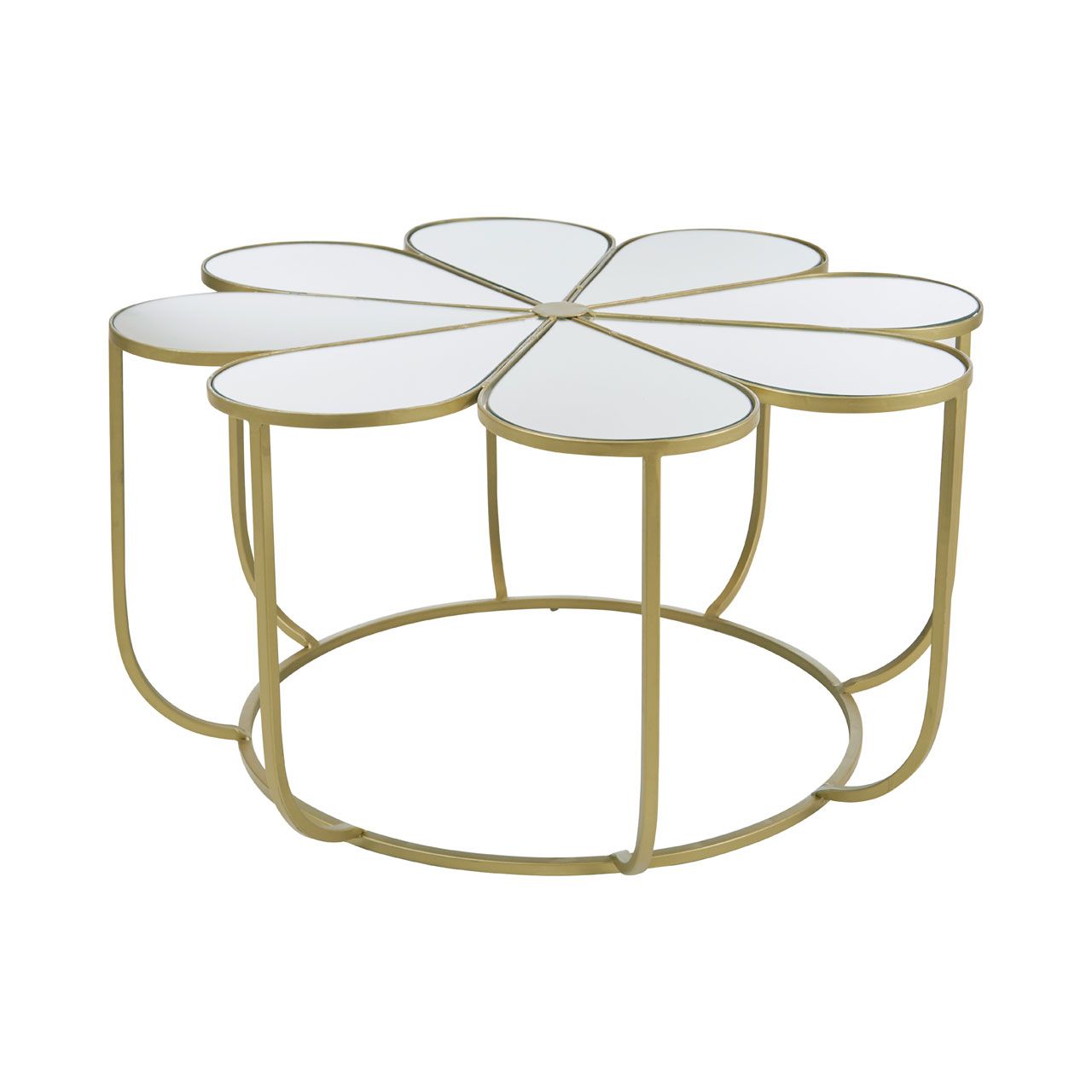 Rabia Mirrored Top Petal Coffee Table With Sleek Gold Metal Frame