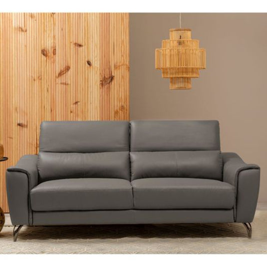 Palesa Faux Leather 3 Seater Sofa In Grey With Metal Legs