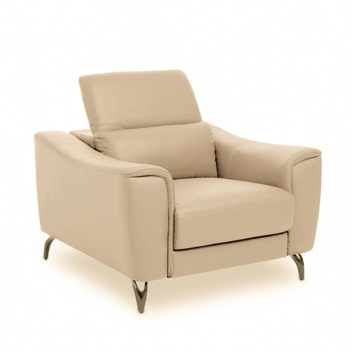 Padua Faux Leather Armchair In Cream With Black Metal Legs