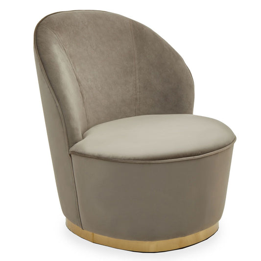 Tamra Plush Velvet Swivel Tub Chair In Mink With Gold Metal Base