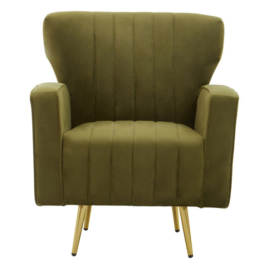 Hayley Velvet Armchair In Green With Gold Metal Legs