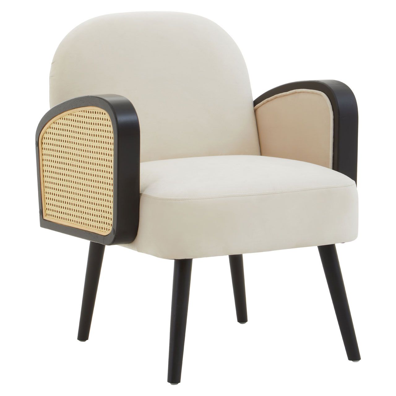 Hala Velvet Armchair In Natural With Black Wooden Legs