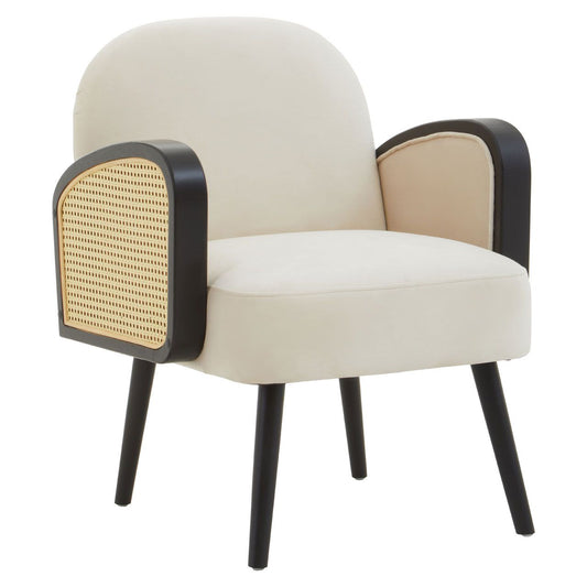 Hala Velvet Armchair In Natural With Black Wooden Legs