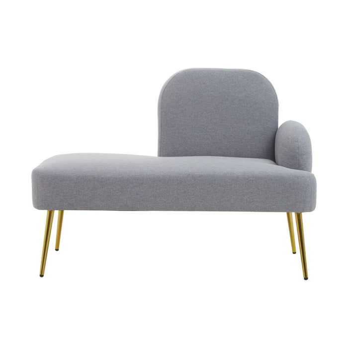 Heather Fabric Chaise Lounge Chair In Grey With Gold Metal Legs