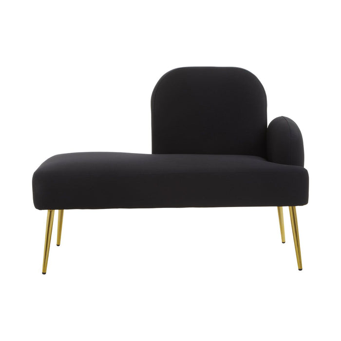 Heather Fabric Chaise Lounge Chair In Black With Gold Metal Legs