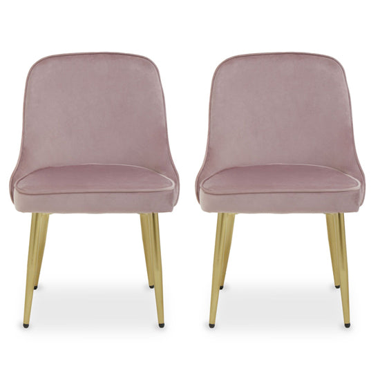 Demi Dusky Pink Velvet Dining Chairs With Gold Metal Legs In Pair