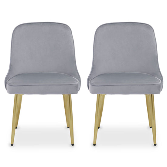 Demi Grey Velvet Dining Chairs With Gold Metal Legs In Pair