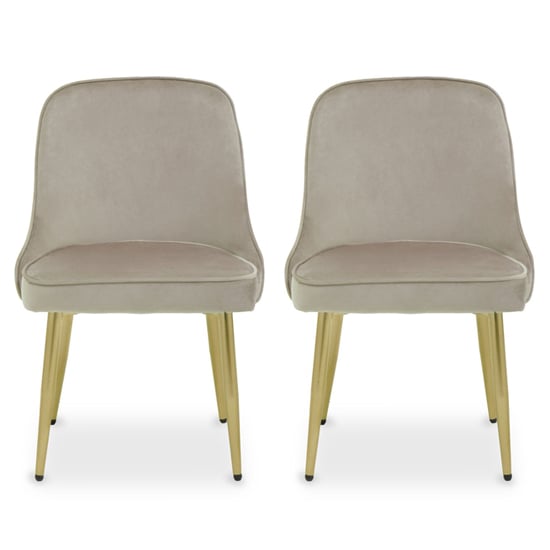 Demi Mink Velvet Dining Chairs With Gold Metal Legs In Pair
