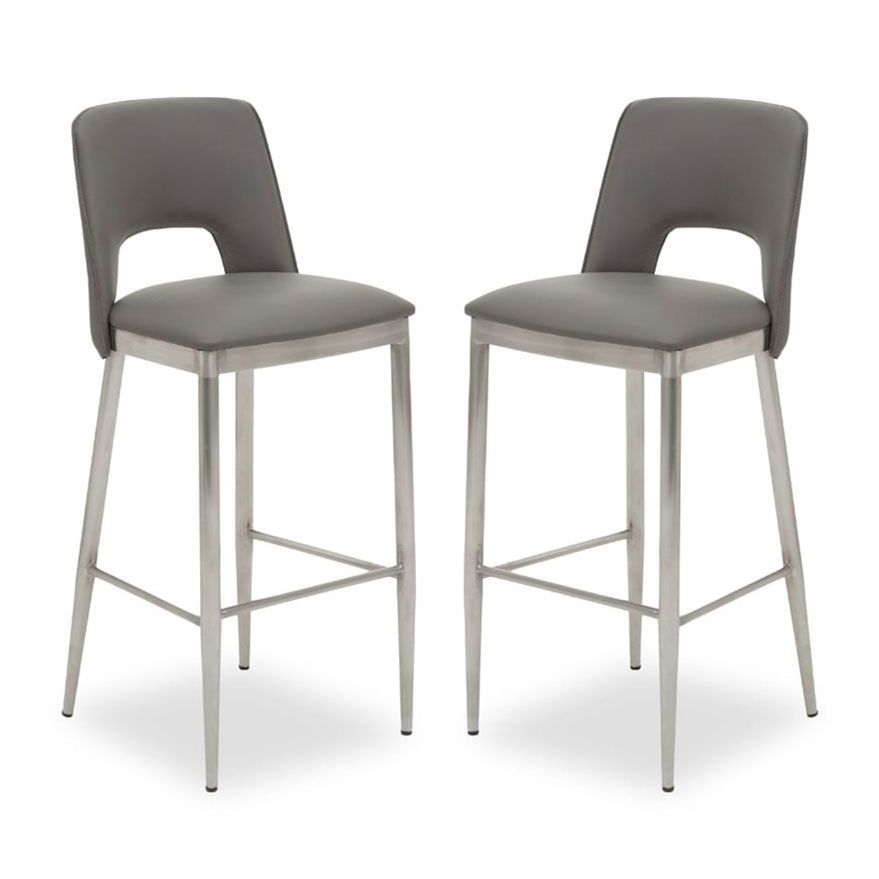 Gilden Grey Leather Effect Bar Chairs With Brass Legs In Pair