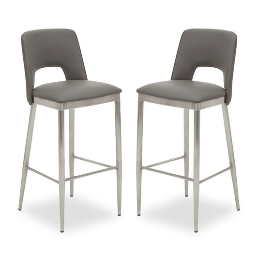 Gilden Grey Leather Effect Bar Chairs With Brass Legs In Pair