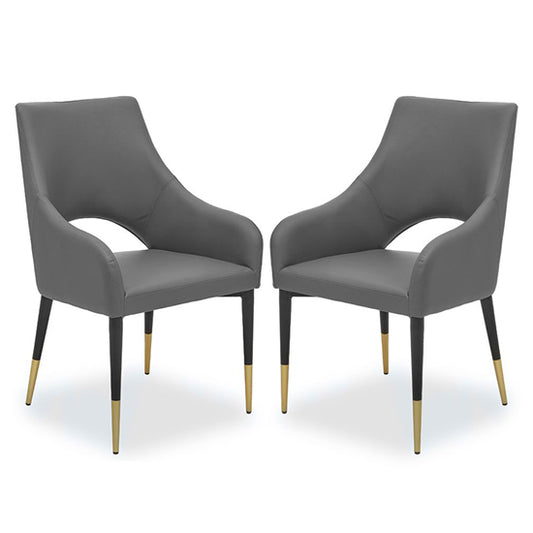 Gilden Grey Leatherette Effect Dining Chairs With Brass Metal Legs In Pair