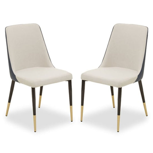 Gilden White Leatherette Effect Dining Chairs With Brass Metal Legs In Pair