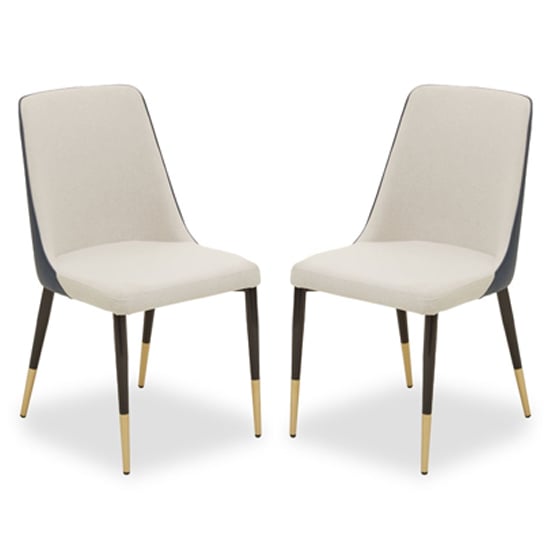 Gilden White Leatherette Effect Dining Chairs With Brass Metal Legs In Pair