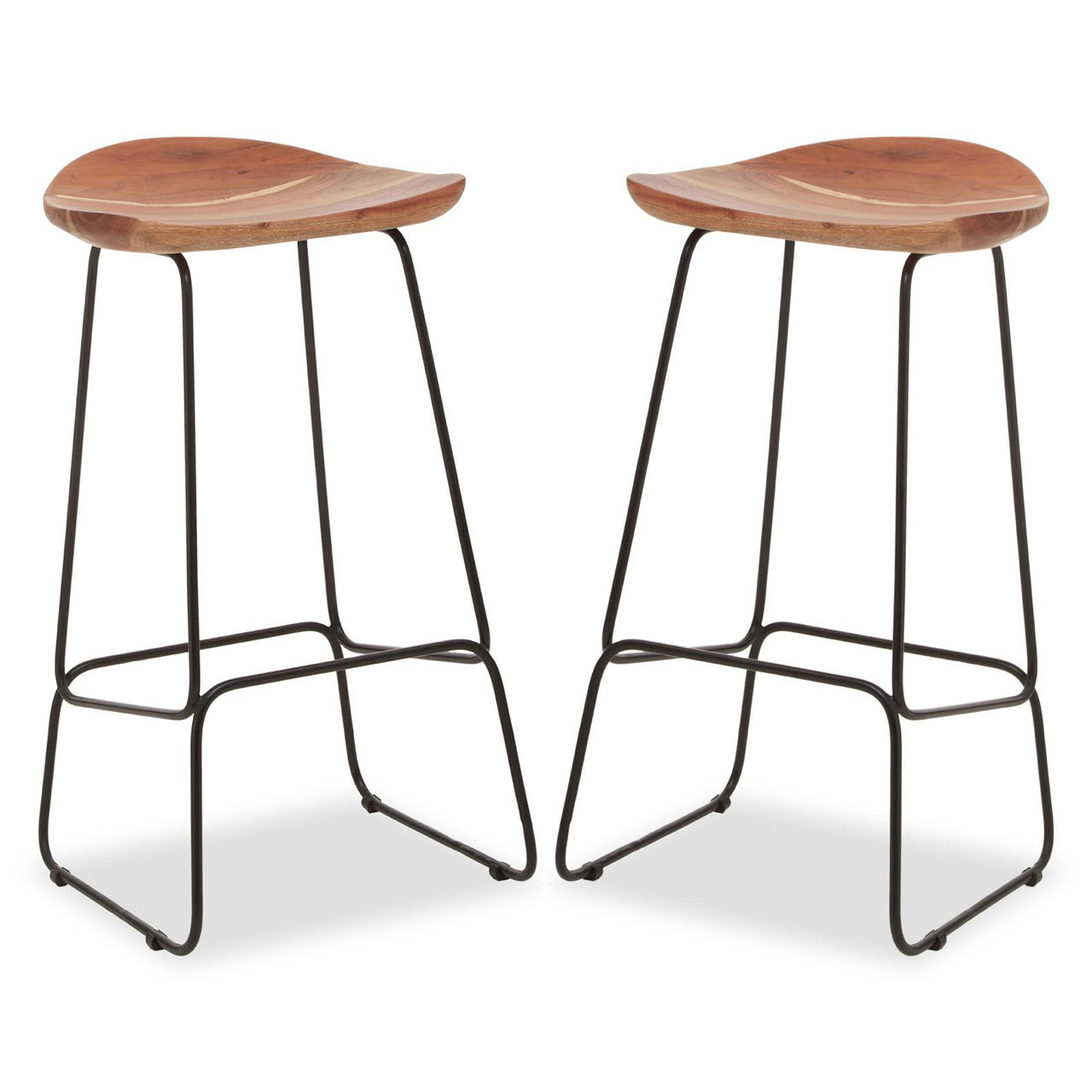 Nandri Natural Wood Bar Stools With Black Frame In Pair