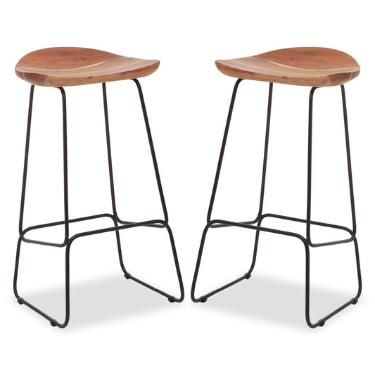 Nandri Natural Wood Bar Stools With Black Frame In Pair
