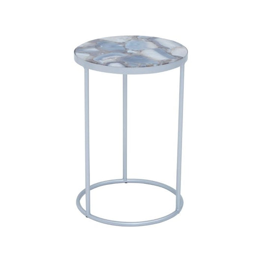 Iikka Agate Marble Side Table In Natural With Silver Metal Frame