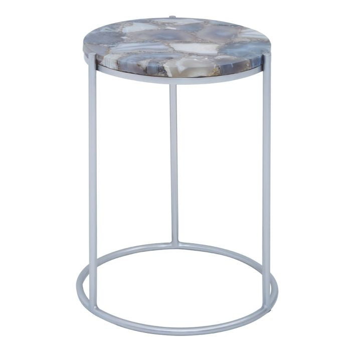 Iikka Agate Marble Side Table In Blue With Silver Metal Frame