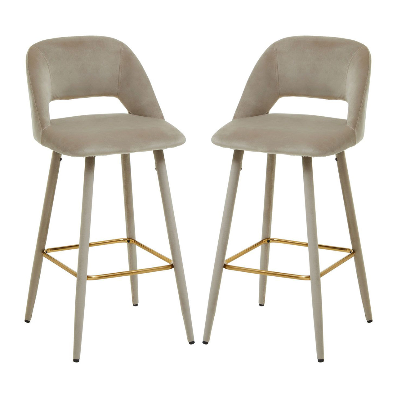 Warren Mink Velvet Bar Chairs With Gold Metal Footrest In Pair