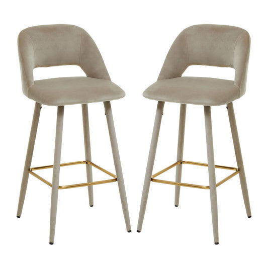 Warren Mink Velvet Bar Chairs With Gold Metal Footrest In Pair