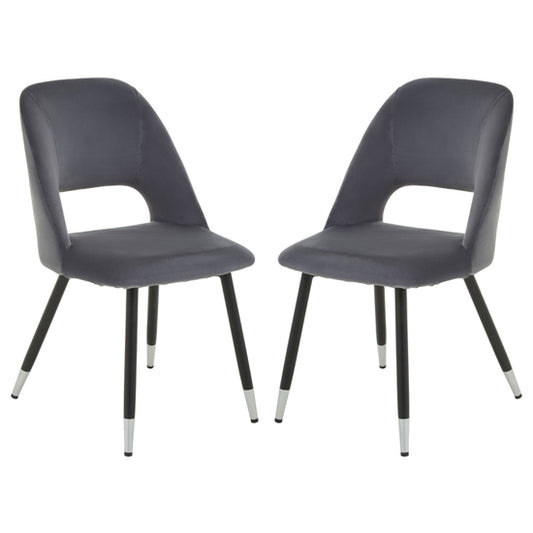 Warren Grey Velvet Dining Chairs With Silver Foottips In Pair