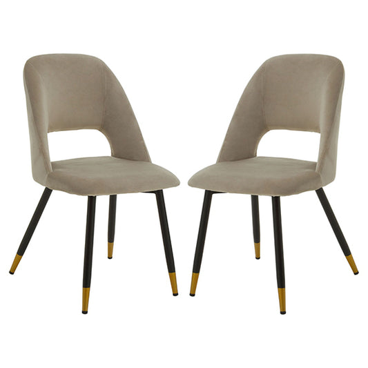 Warren Mink Velvet Dining Chairs With Gold Foottips In Pair