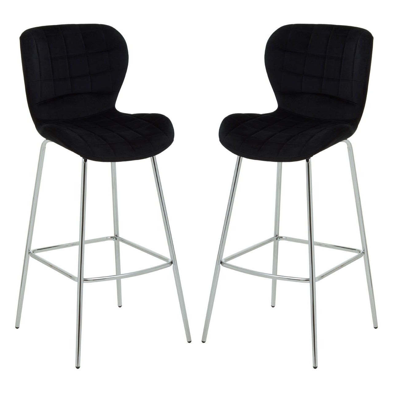 Warton Black Velvet Bar Chairs With Silver Metal Legs In Pair
