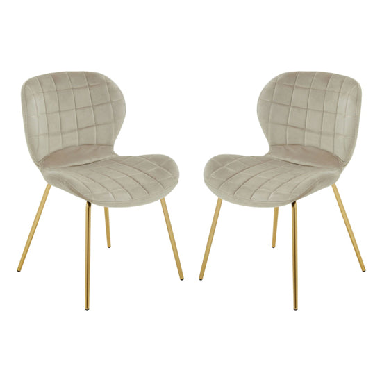 Warton Mink Velvet Dining Chairs With Gold Legs In Pair