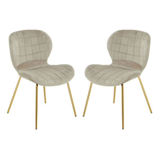 Warton Mink Velvet Dining Chairs With Gold Legs In Pair