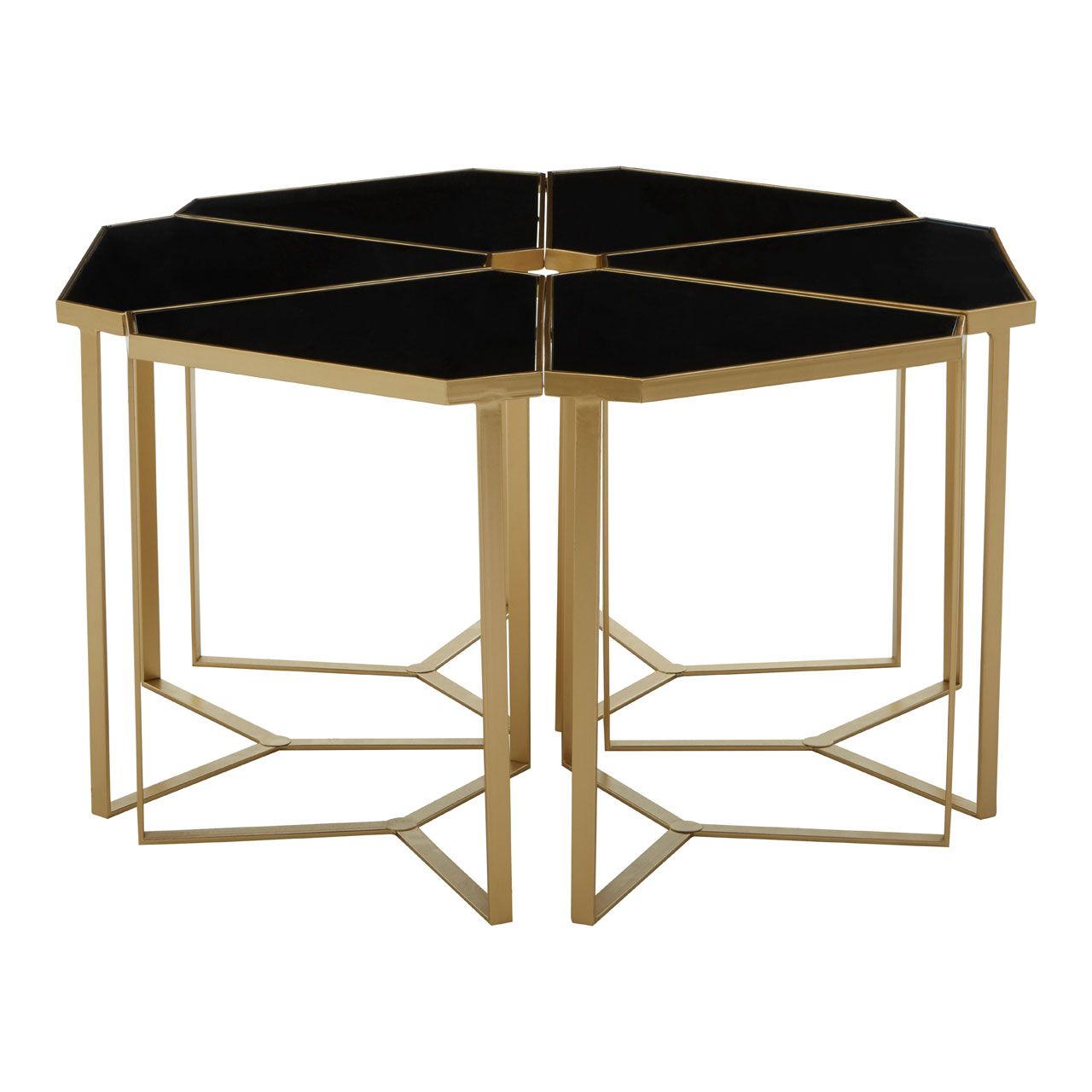 Jodie 6 Piece Black Top Coffee Table Set With Gold Metal Frame