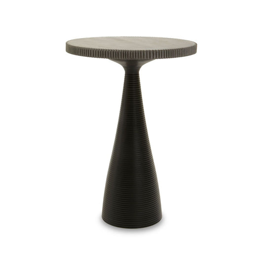 Martini Stone Side Table In Black With Metal Base