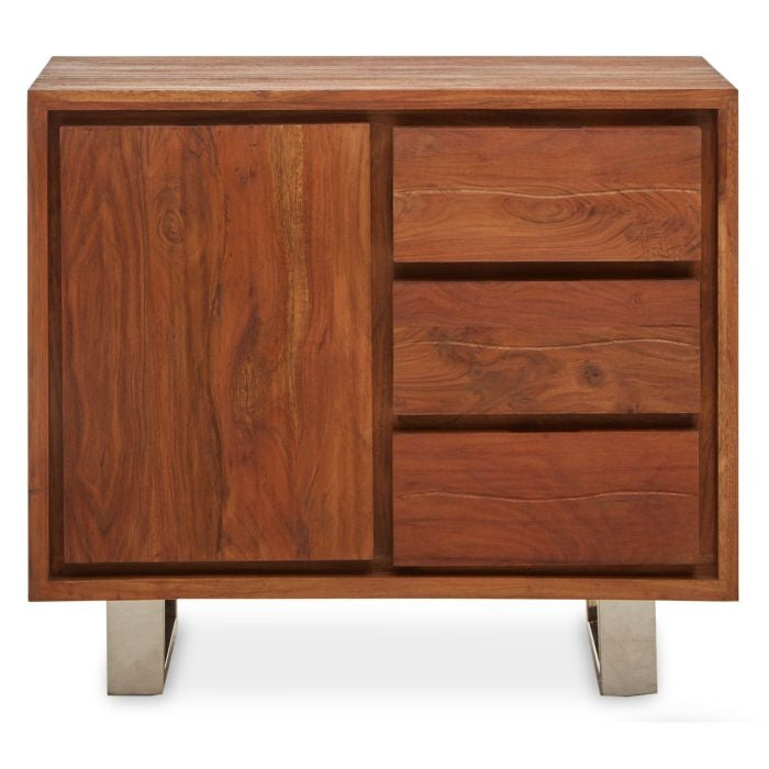 Shanklin Acacia Wood Sideboard In Acacia With 1 Door And 3 Drawers