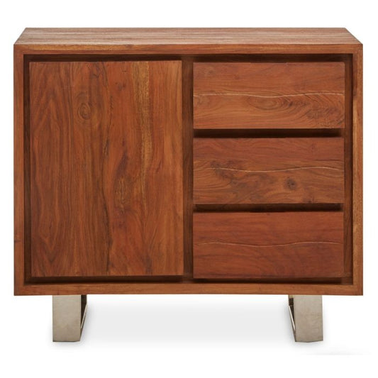 Shanklin Acacia Wood Sideboard In Acacia With 1 Door And 3 Drawers
