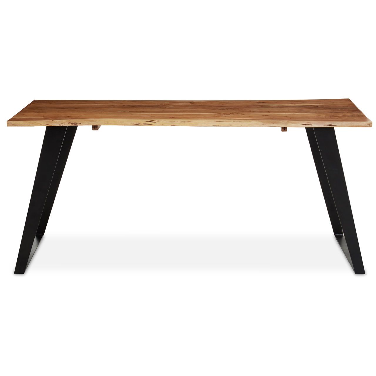 Surax Acacia Wood Dining Table In Natural With Looped Black Iron Base