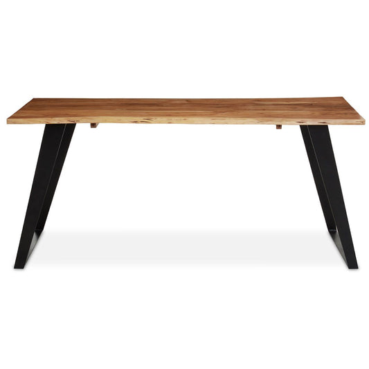Surax Acacia Wood Dining Table In Natural With Looped Black Iron Base