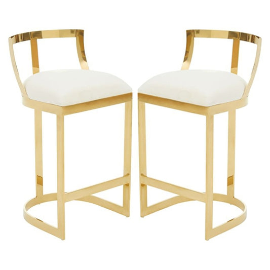Amberley Ivory Velvet Bar Chairs With Gold Metal Base In Pair