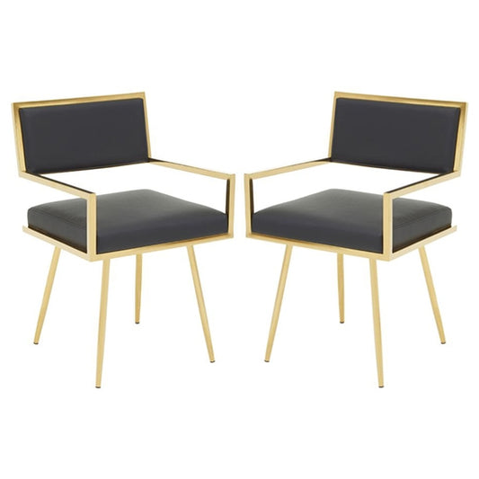 Amberley Black Leather Effect Dining Chairs With Gold Frame In Pair