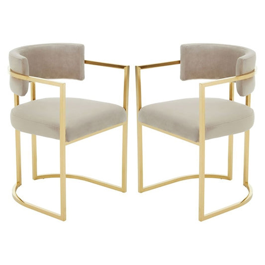 Amberley Mink Velvet Upholstered Dining Chairs With Gold Base In Pair