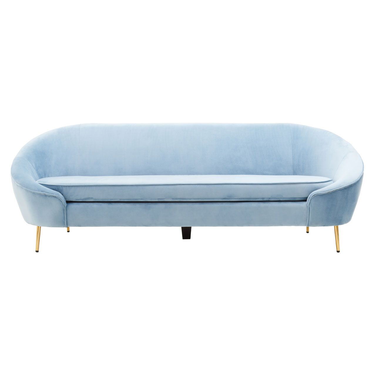 Yasmeen Velvet 3 Seater Sofa In Aqua Blue With Gold Metal Legs