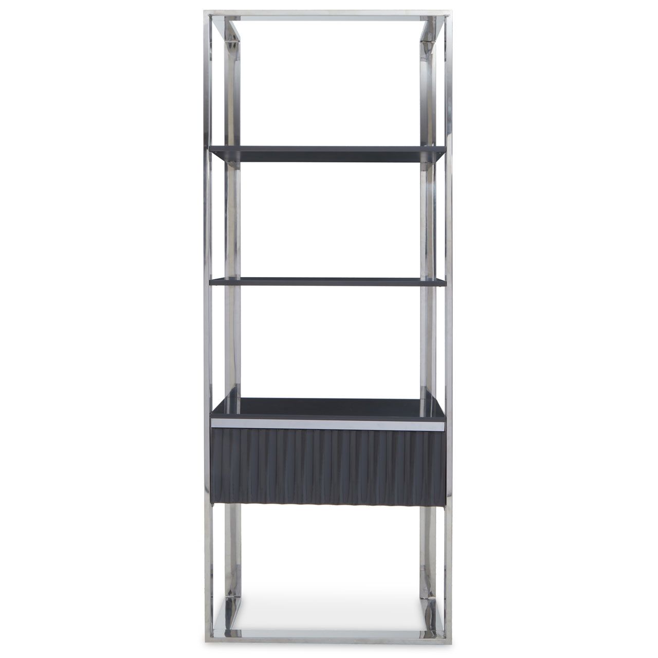 Genoa Wooden Shelving Unit In Grey Gloss With Polished Silver Frame