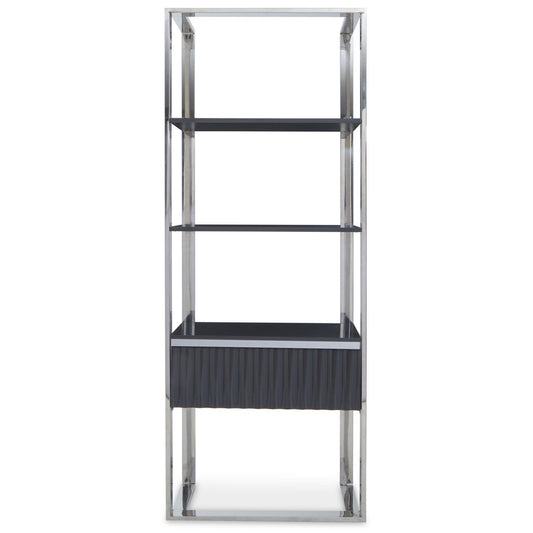 Genoa Wooden Shelving Unit In Grey Gloss With Polished Silver Frame