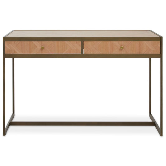 Grenoble Wooden Computer Desk With 2 Drawers In Brass Frame