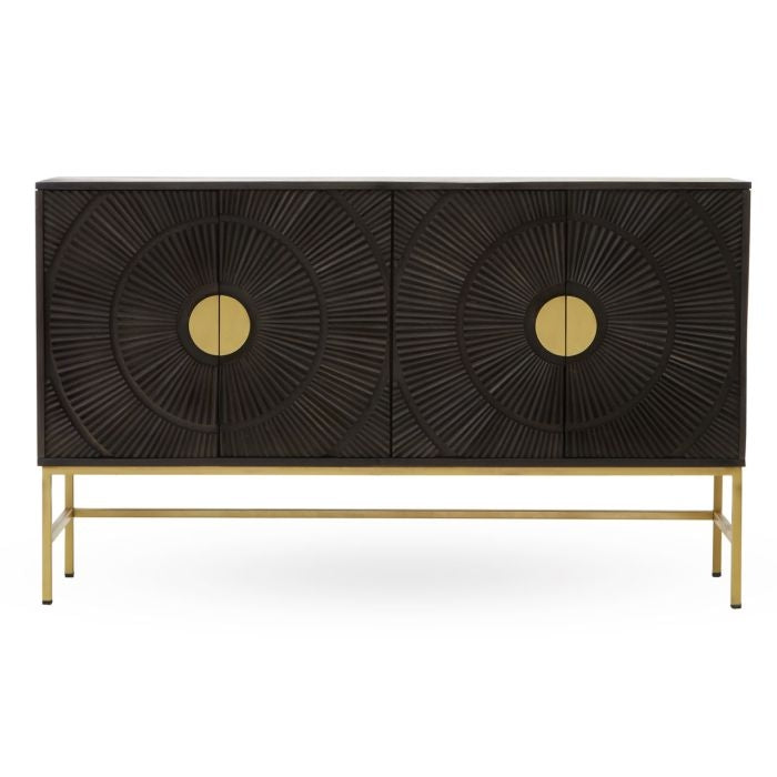 Speke Wooden Sideboard In Grey And Gold With 4 Doors