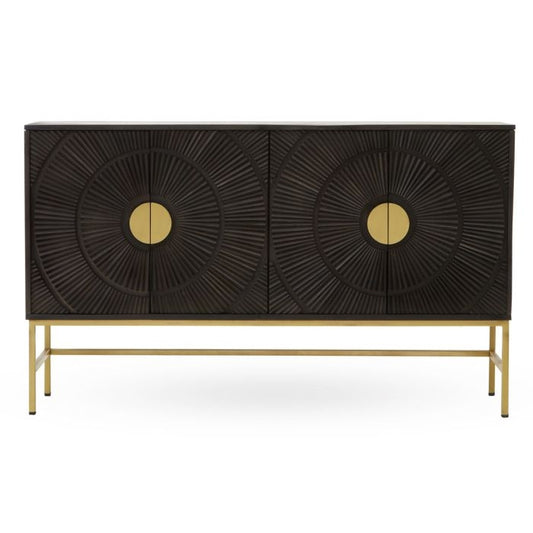 Speke Wooden Sideboard In Grey And Gold With 4 Doors
