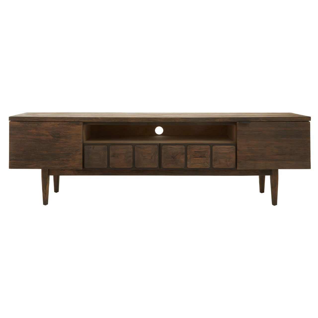 Lucca Solid Wood TV Stand With 2 Doors And 2 Drawers In Recycled Light Oak