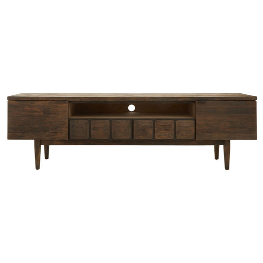 Lucca Solid Wood TV Stand With 2 Doors And 2 Drawers In Recycled Light Oak
