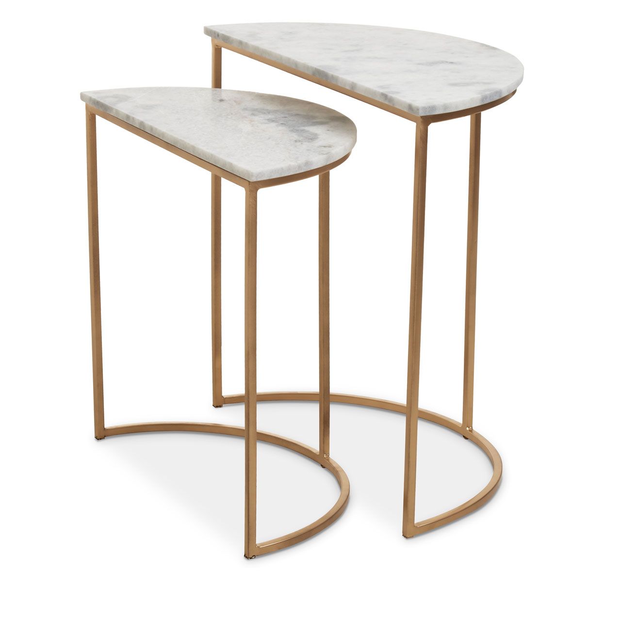 Mandoli Marble Top Nest Of 2 Side Tables In White With Gold Metal Frame