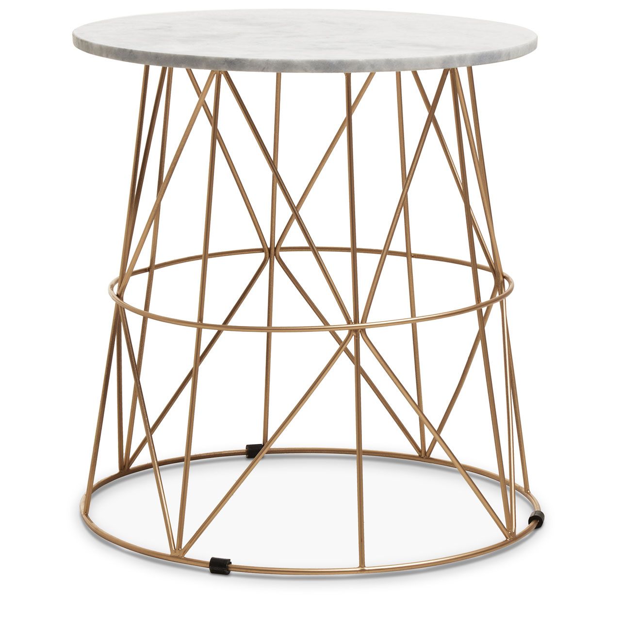 Mandoli Marble Side Tables In White With Gold Metal Frame